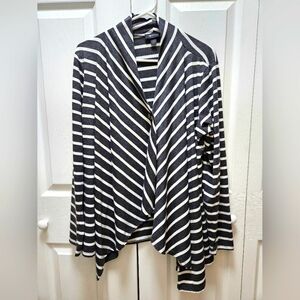 AB STUDIO Women's White Stripes Knit Cardigan Top One Button Closure Size XL